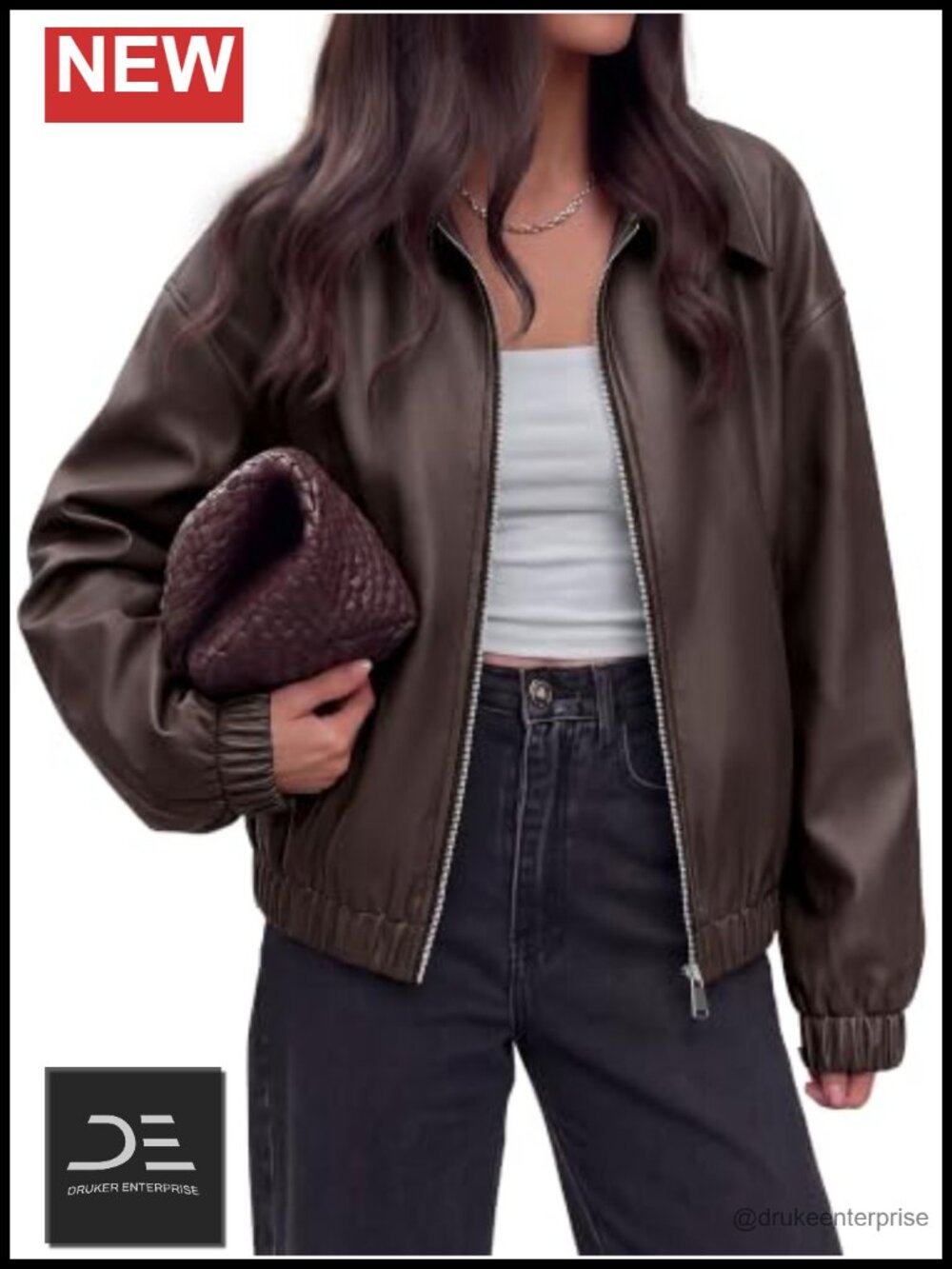 Faux Leather Oversized Zip Up Bomber Jacket Women Fall Coat